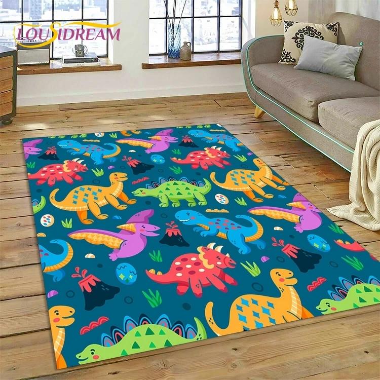 3D Cute Dino Cartoon Dinosaur Space Carpet Rug for Bedroom Living Room Home Sofa Decoration,Children Game Large Decor Floor Mat