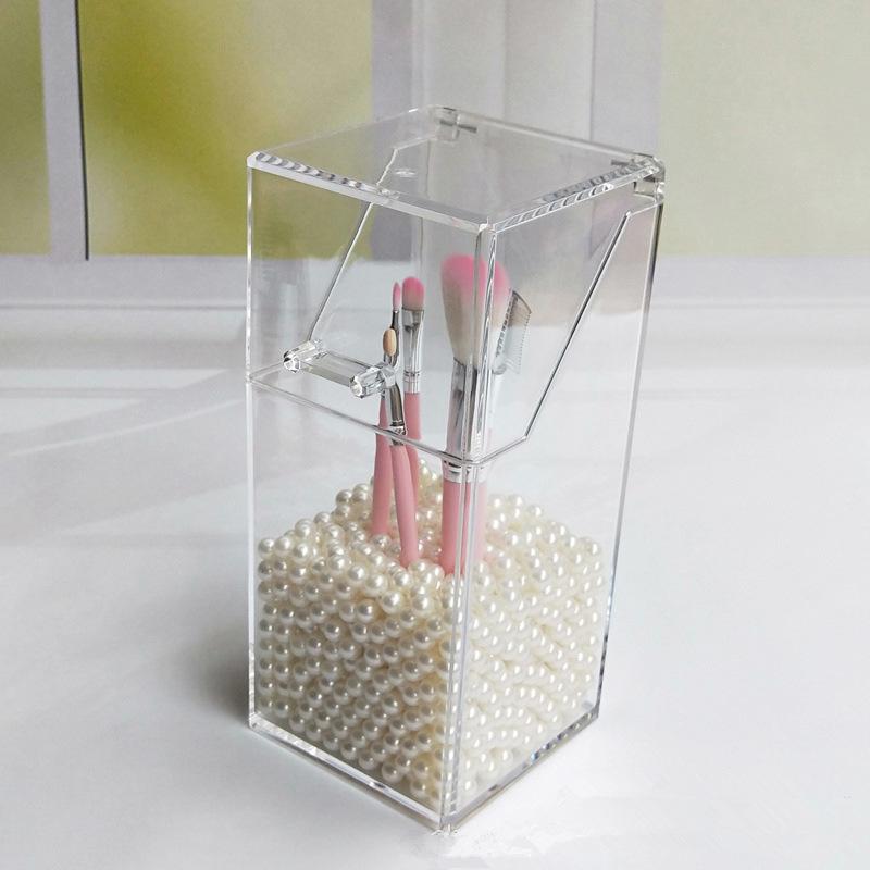 Transparenter Acryl-Klappdeckel-Make-up-Pinsel- und Augenbrauenstifthalter mit Perlen
