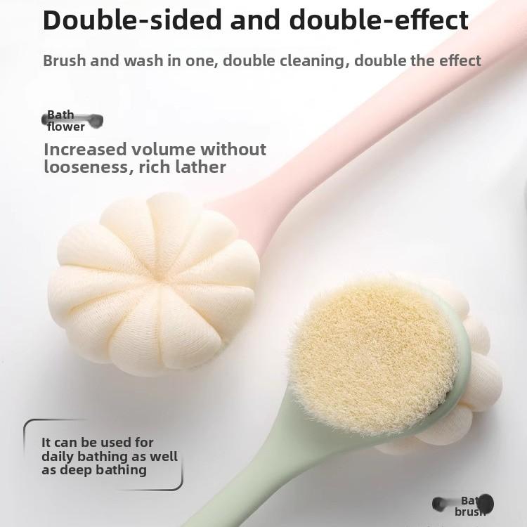2-in-1 Long Handle Soft Fur Double-sided Back Shower Brush