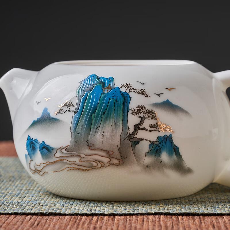 Chinese Gold-Inlaid Jade Ceramic Kung Fu Tea Set