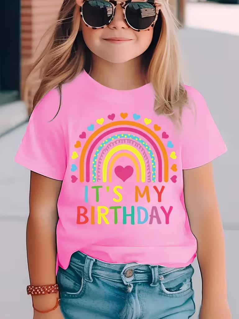 Girl Clothes Birthday Princess Printed Girls T-Shirt Happy Birthday Girl Party Outfit Tops Kids Short Sleeve Tshirt Kids Clothes