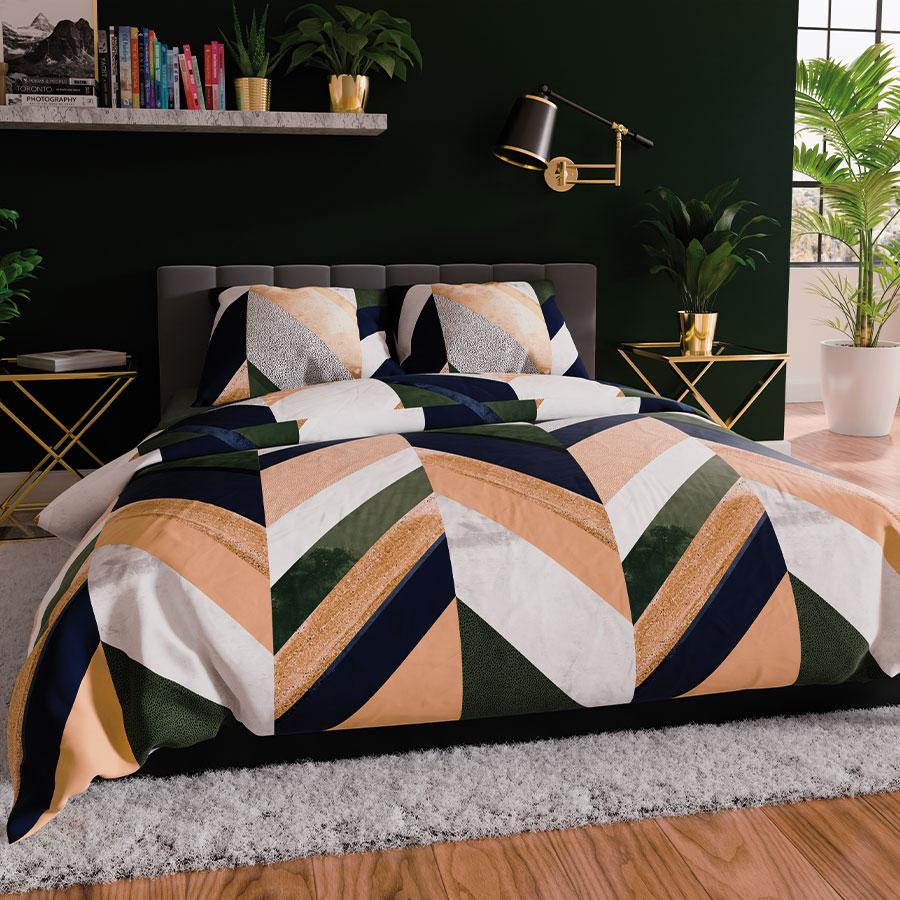 TRIANA Bedding Set 160x200 Cm - Satin Cotton, Geometric Pattern In a Modern Style