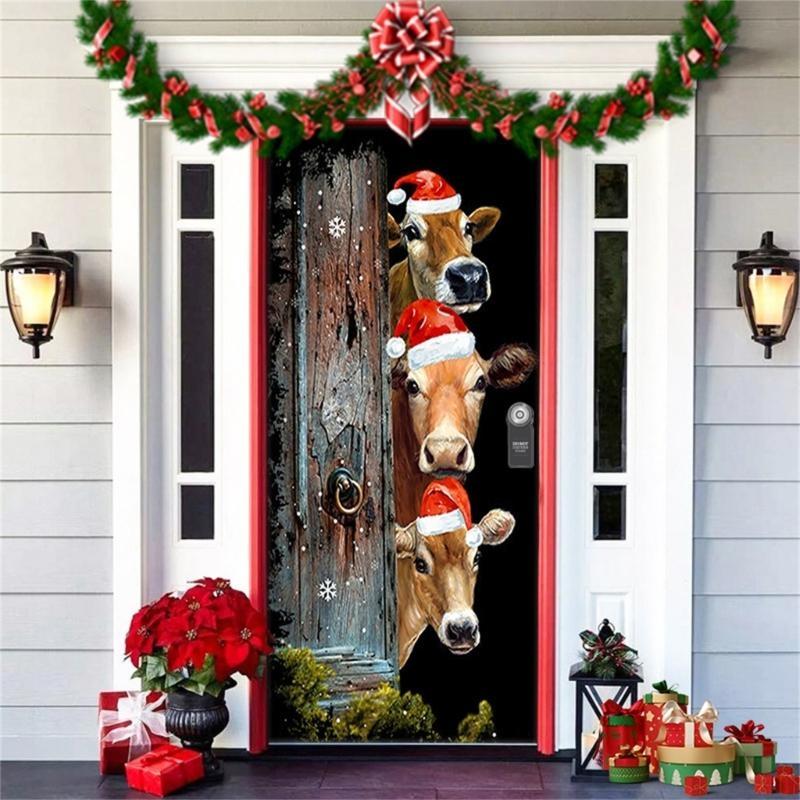 Christmas Party Background Decors Durable Polyester Door Hanging Tapestry Easy Mount