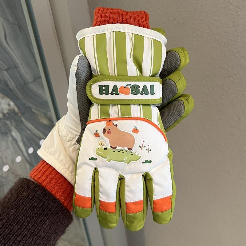 

Children s ski gloves winter warm velvet thick cotton cold-proof boys and girls water-proof outdoor students play snow cold-proof One size зелений