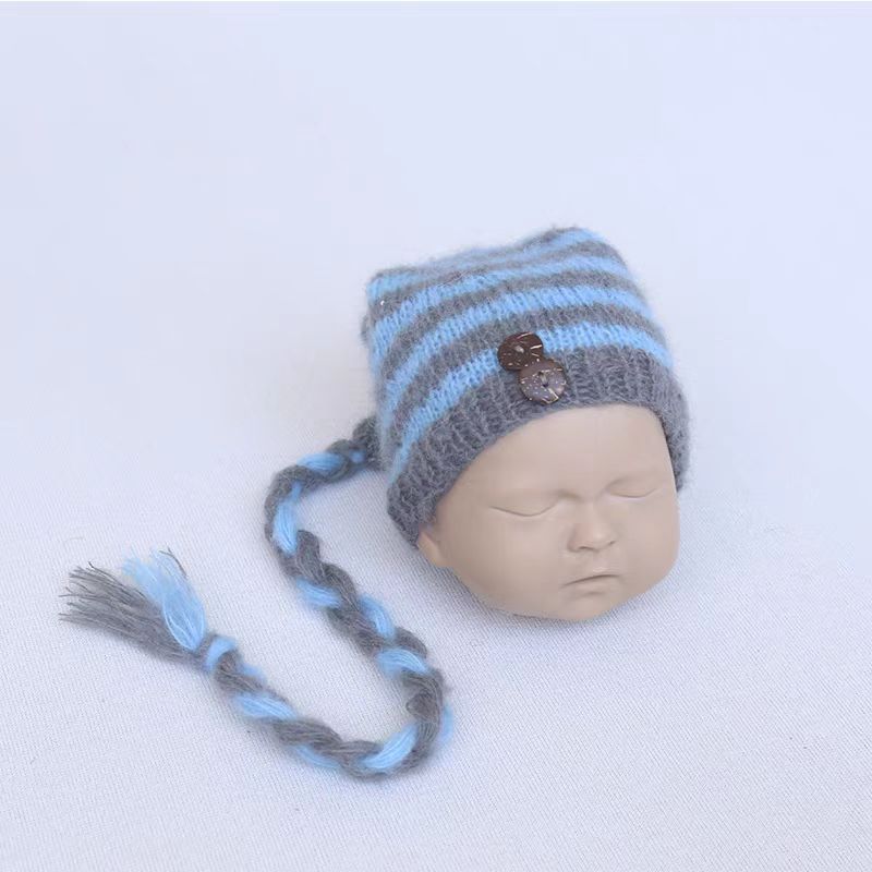 Hand Knitted Crochet Angora Wool Baby Elf Hat Newborn Coming Home Bonnet Beanie for Photography Props