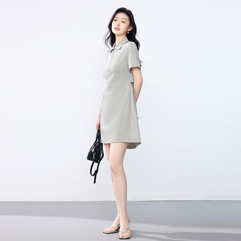 JOY SPEAKER Women's Polo Collar Slim Mid-Length Shirt Dress