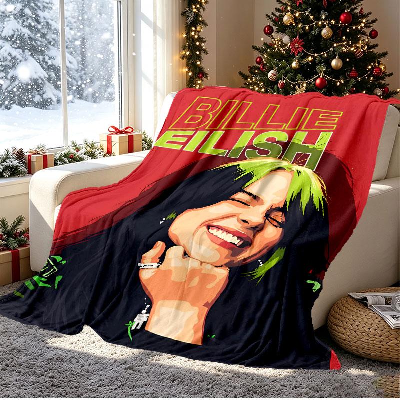 Billie Eilish Pattern Blanket for Home Decoration, Bed, Sofa, Car Travel, Camping, Suitable for All Seasons, Birthday Christmas Gift