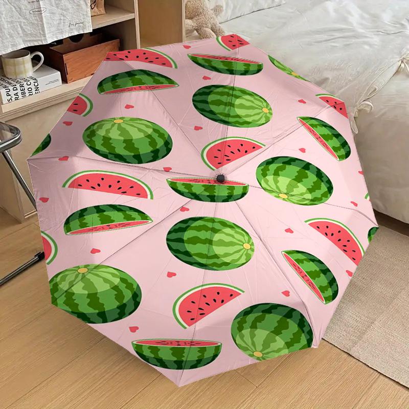 1PC Watermelon Heart Automatic Open/Close Umbrella Compact Folding Umbrella with 8-Rib Shaft Lightweight Esign, Highquality Fabric1200A