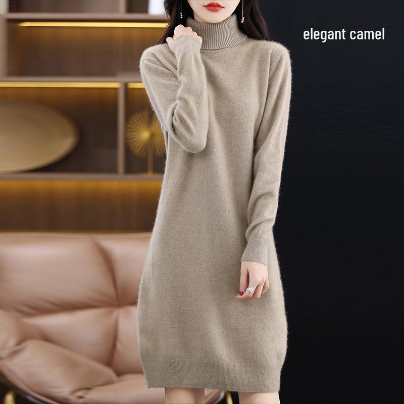 Women's Mink Velvet High Neck Knit Dress