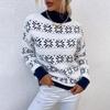 Vintage Christmas Knitwear Sweater Autumn Winter Loose Long Sleeve Print Cardigan Stand Collar Top