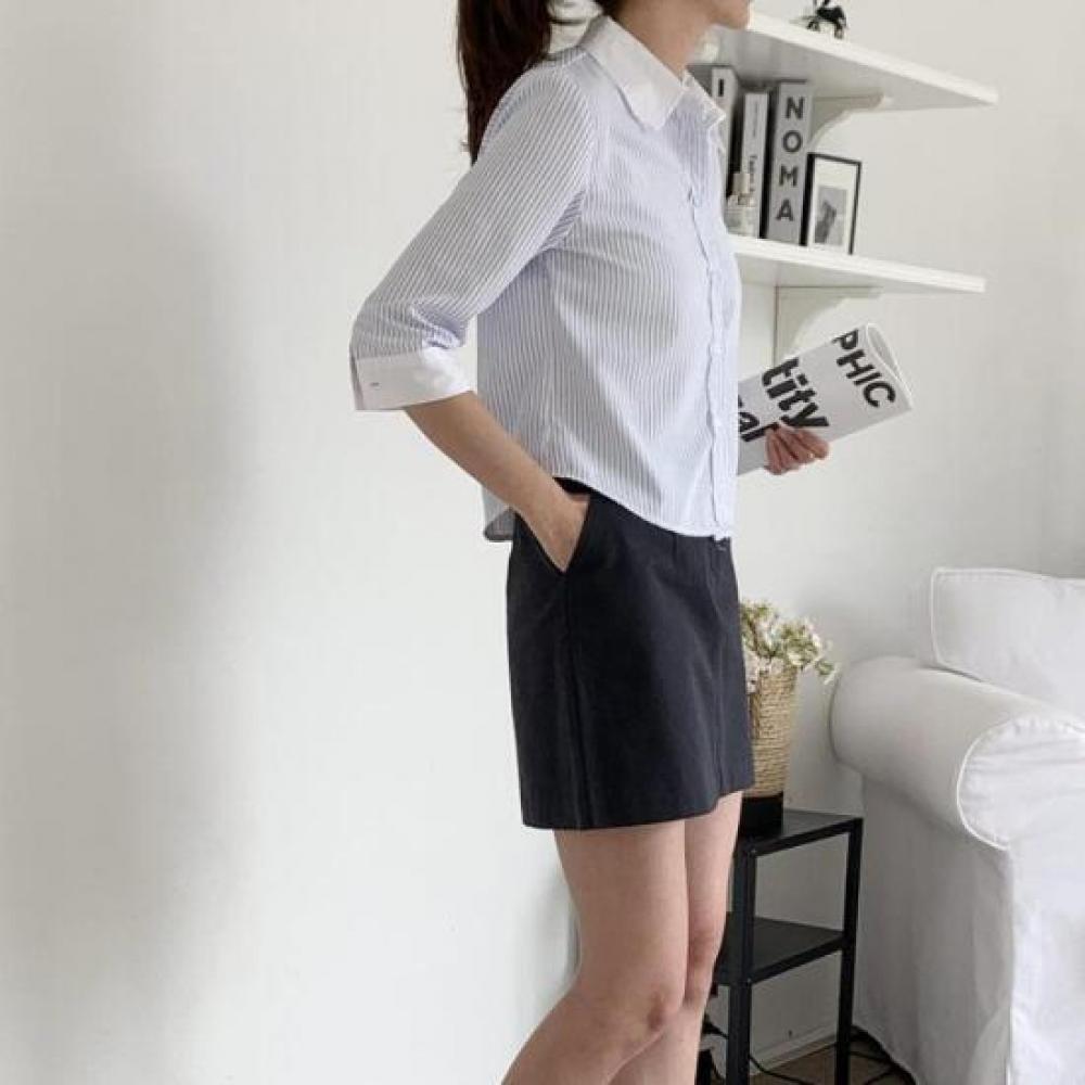 New Arrivals Open Run Women Vertical Stripe Simple 3 4 Sleeve Shirt