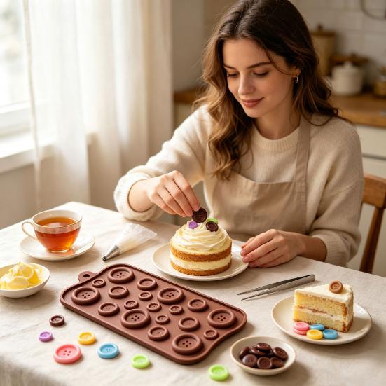 Jewelry Making Supplies Button Silicone Mold, Food Grade Non Stick Chocolate Candy Casting DIY Epoxy Resin Crafts Tray, Flexible Easy Release Mold for