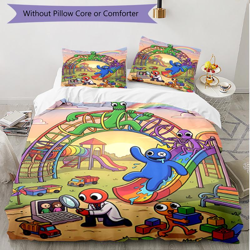3pcs Duvet Cover Set (1*Duvet Cover + 2*Pillowcase, Without Core), Game Rainbow Friends Print Soft All‑Season Bedding Set, Home Bedroom Decor Gift
