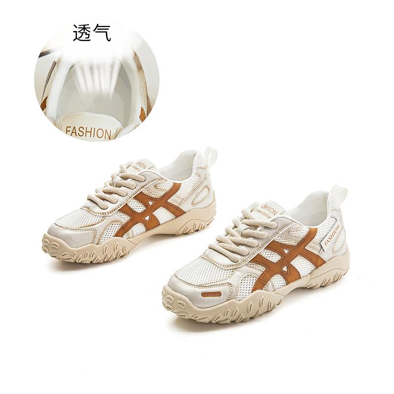 Leather Dad Shoes Women's 2025 Summer New Thick-soled Retro Ethnic Style Forrest Gump Shoes Women's Casual Mesh Sneakers