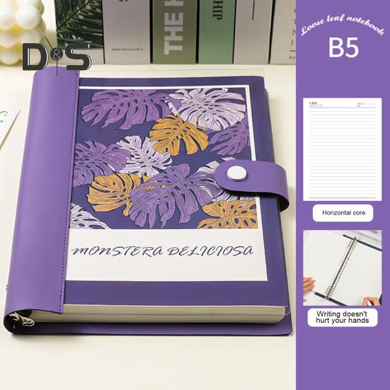 A5 B5 Binder Notebook 120 Pages Artificial Leather Cover Lined Loose-leaf Notebook Metal Snap Personal Journal