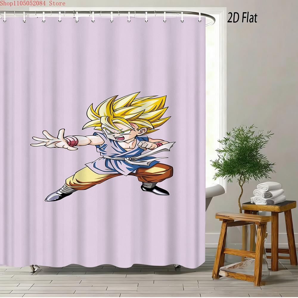 Dragon Ball Z Majin Buu (Fat Buu) Cheerful Pose Scene 2D Print Waterproof Shower Curtain, Vibrant Solid Purple Background With P