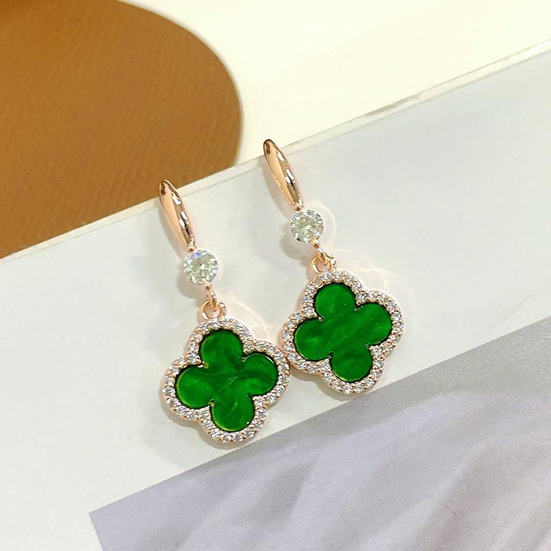 Red Four-Leaf Clover Earrings for Women - High-End, Fashionable Silver Jewelry with Chic Fragrance Style.