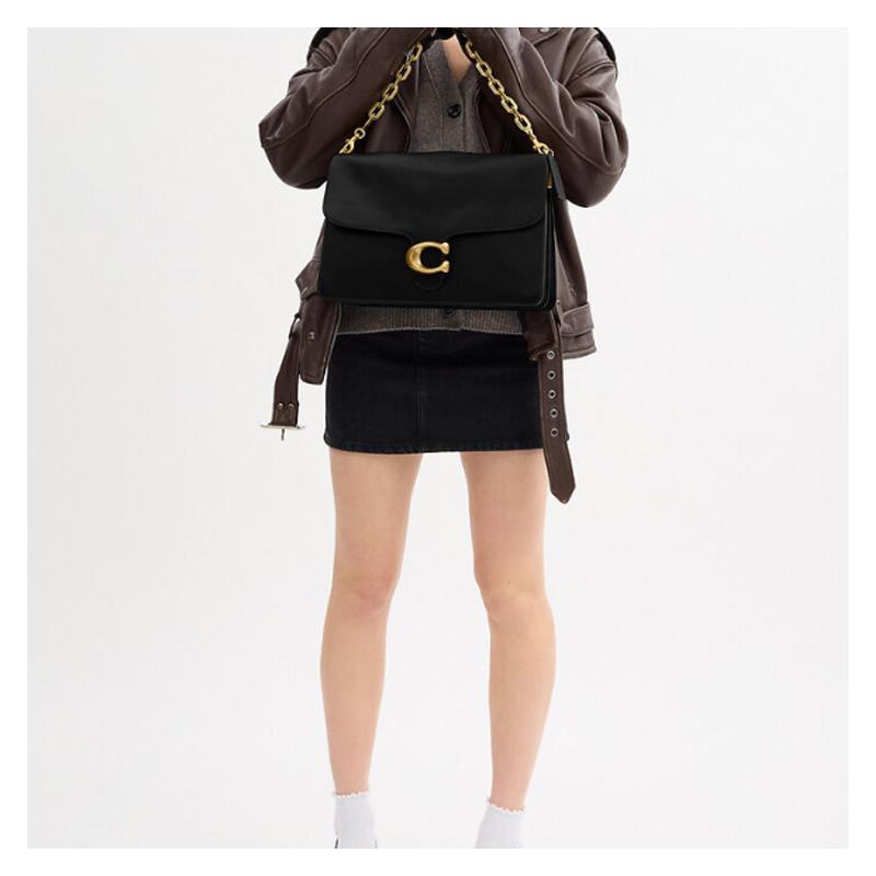 Coach ChainTabby 35 Branded Gold Chain Leather Shoulder Bag Large Women's Black