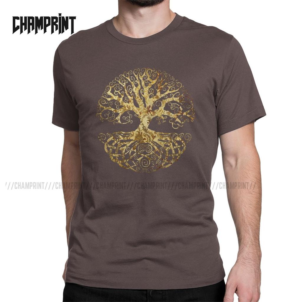 Tree Of Life T-Shirt for Men Forest Nature Budda Symbol Novelty Pure Cotton Tees Round Neck Short Sleeve T Shirts Birthday Gift