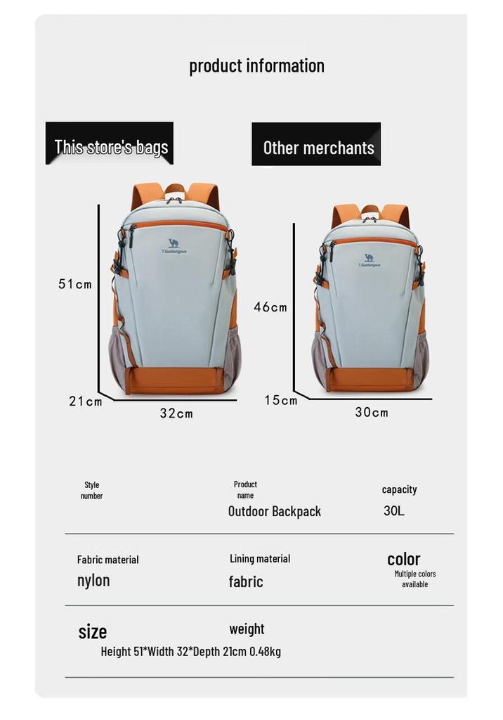 30L Ultra-light Waterproof Hiking Backpack - Double Shoulder Travel & School Bag for Men & Women