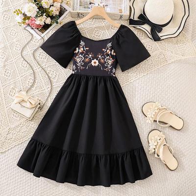New Summer European & American Style Elegant High-Waisted Printed Dress for Older Girls