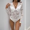 2026 New European & American V-neck Lace Bodysuit: Sexy, Long Sleeve, Slim-fit Autumn Wear for Women