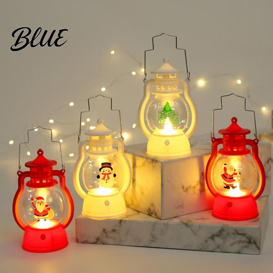 Lightweight Plastic Lantern Christmas Night Light, Retro Santa/Snowman/Tree Handheld Oil Lamp with Light Warm LED, Cute Holiday Tabletop Decor,