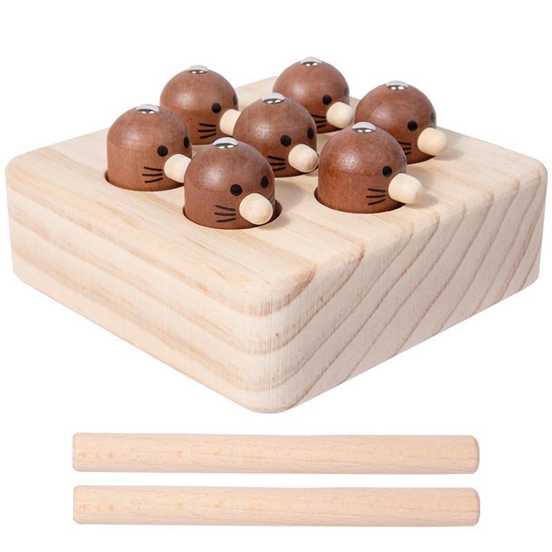 

Mouse Magnetic Wooden Catching Game For Children Interactive Focus Toy Gift For