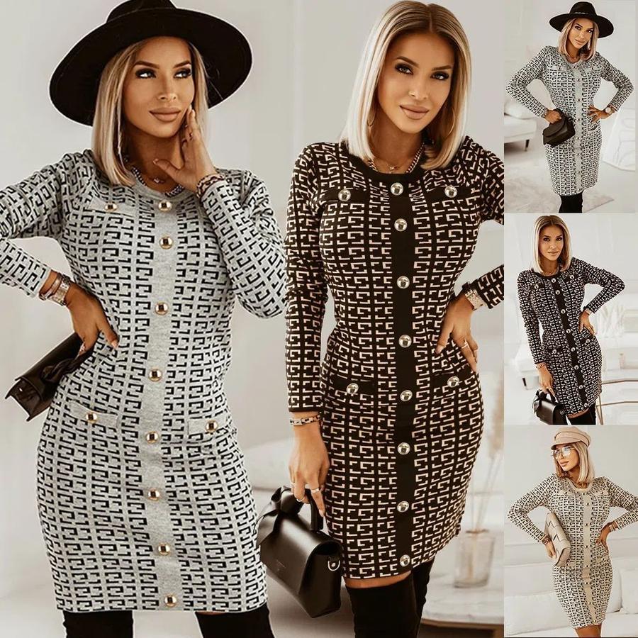 Sexy Slim Fit Elegant Button Dress Autumn Winter Import New Dress