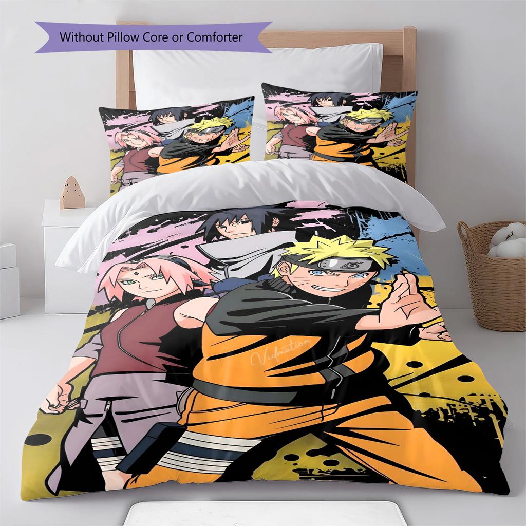 Naruto Chibi Style Bedding Set Anime Duvet Cover Polyester Soft Comforter Bedroom Set -QJY