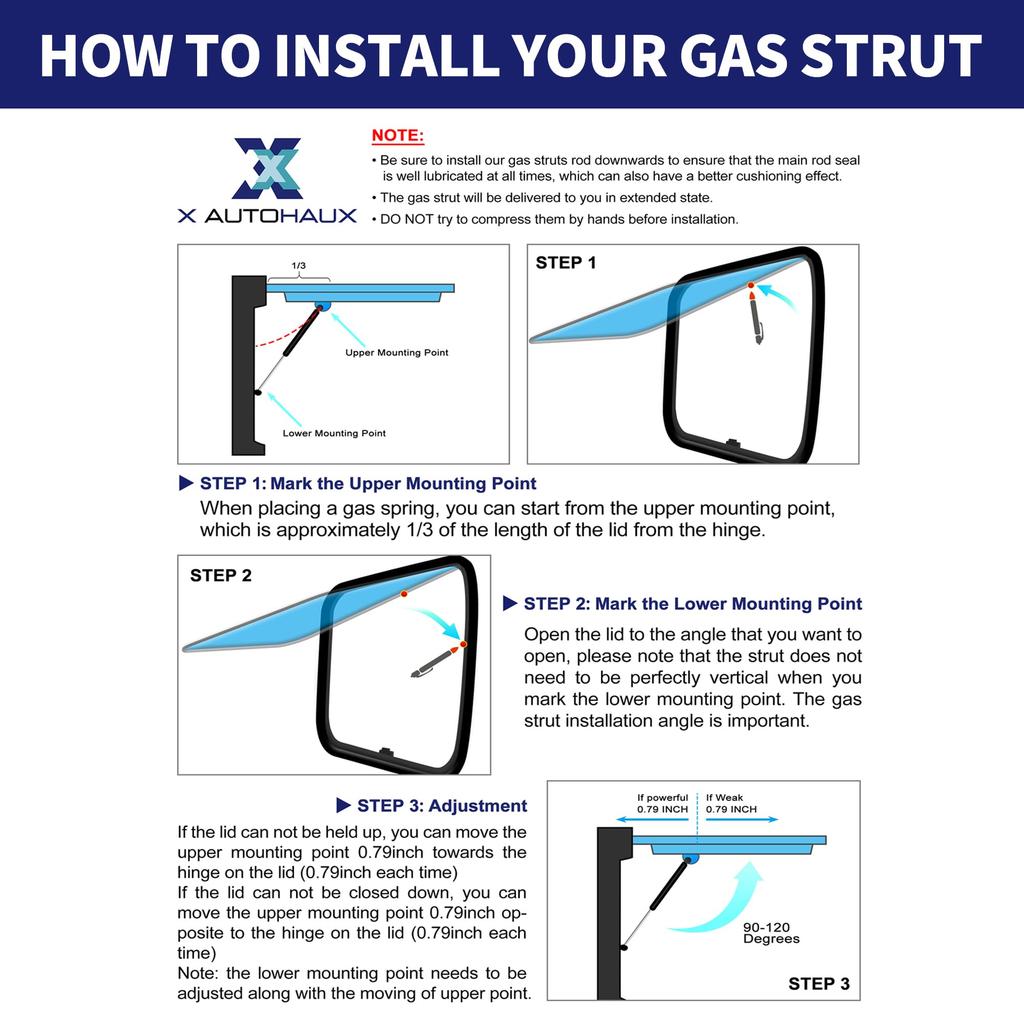 X AUTOHAUX Universal Gas Spring Lift Support Gas Damper with External Card Ball 500mm Extended 290mm Compressed Load 1 Piece Joint, Length, Length,