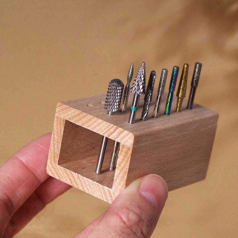 Wooden Nails Drill Grinding Bit Holder Professional Nails Polish Head Storage Display Stand Nails Drill Bits Organizer