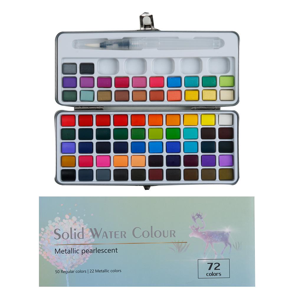 Portable Solid Watercolor Set: 50/72/90/100 Colors with Metallic Pearlescent Pigments