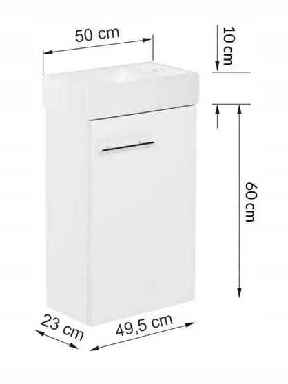 Bathroom cabinet with a 50x70cm washbasin with a tap and a siphon, white, Small