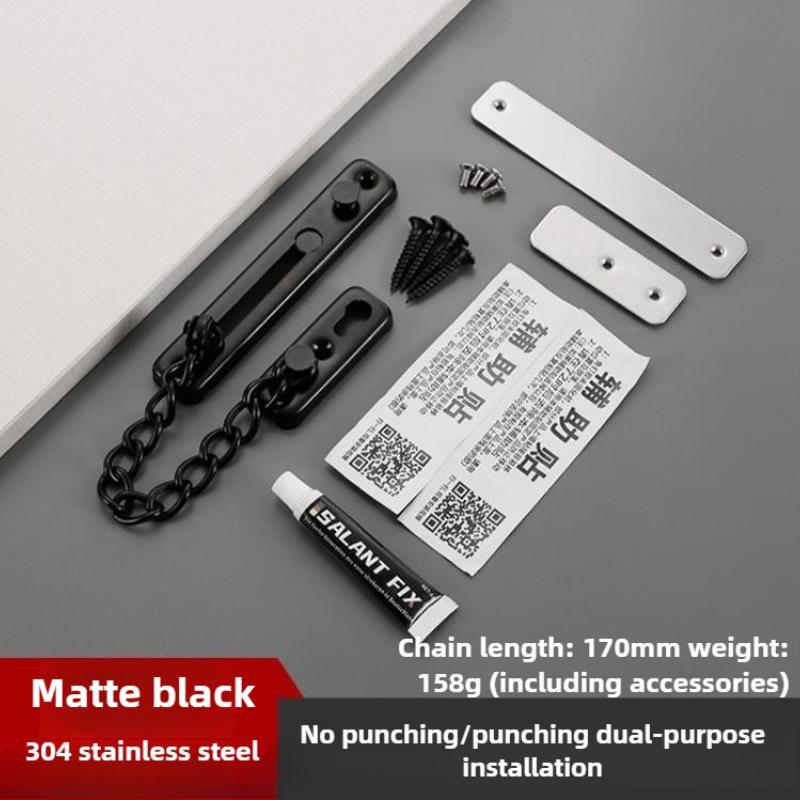 

~Дверь 1Цепочка 1Защелка 1Засов 1Ограничитель 1Защитный замок-слайдер из нержавеющей стали для домашней безопасности, дверная цепочка с винтами чёрный