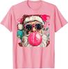 Vintage Preppy Watercolor Santa Bubble Gum Pink Sunglasses Christmas TShirt Xmas Retro Holiday Clothes Artwork Y2k Art Tee Tops