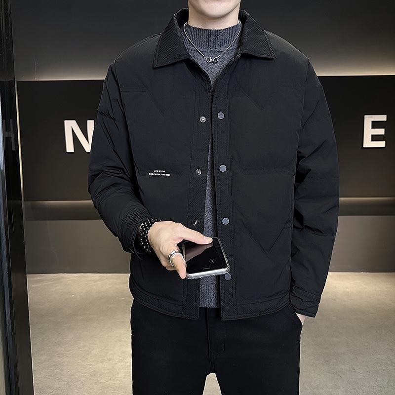 

Men s 2025 Winter Slim Fit Casual Lapel Down Jacket - Korean Style 4XL чорний