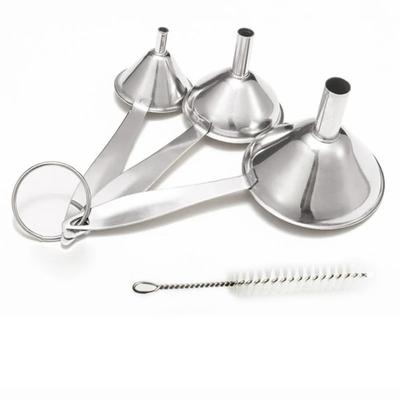 High Temperature Resistance Stainless Steel Funnel with Cleaning Brush Multi-function Long-handled Funnel