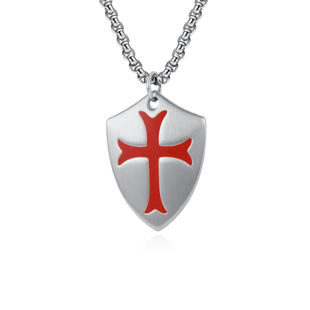 

2026 Vintage Cross Expeditionary Force Shield Necklace Men s Personality Matte Fashion Versatile Sweater Chain Pendant 3MM+60CM