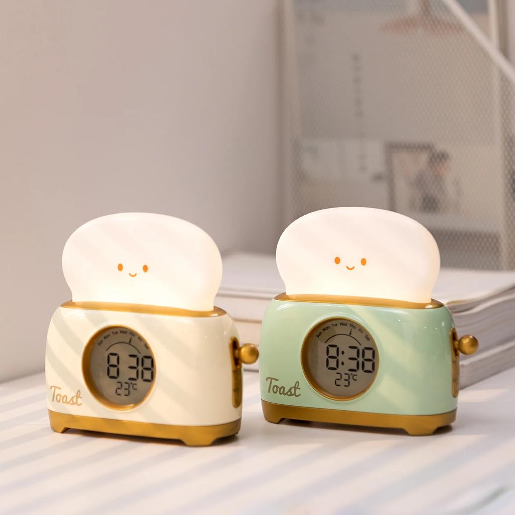 Night Light Alarm Clock Wake Up LED Nightlight Creative Cute Bedroom Bedside Electronic Desktop Clocks with Temperature Display