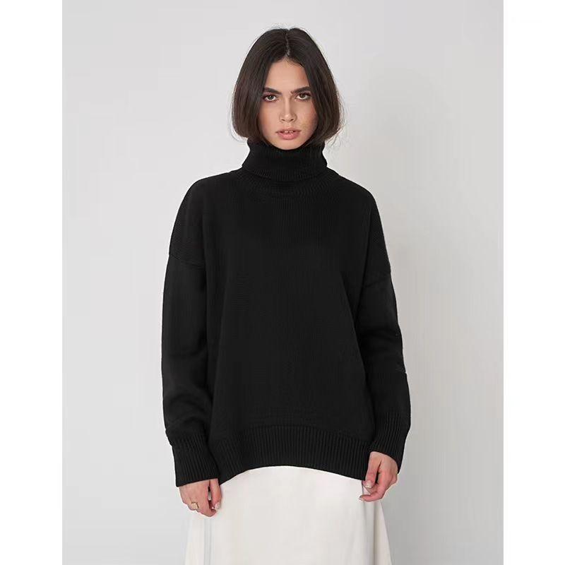 New Arrival Fall and Winter Plaid Loose All-Matching Graceful Pullover Turtleneck Sweater Turtleneck Loose Sweater