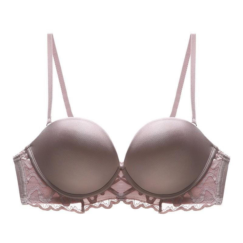 Elegant Lace Underwire Bra Set for Women - Seamless, Beautiful Back Design, Small Bust Enhancing, Soft Steel Ring Support.