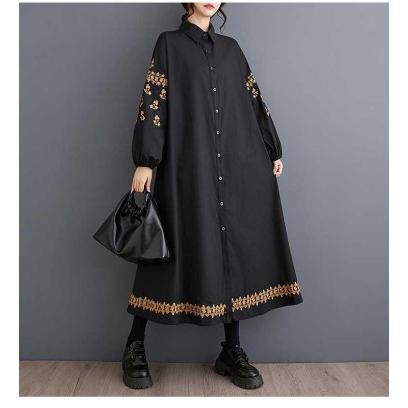 Loose Plus Size Splicing Casual Simple Embroidery Sweet Long Sleeve Dresses