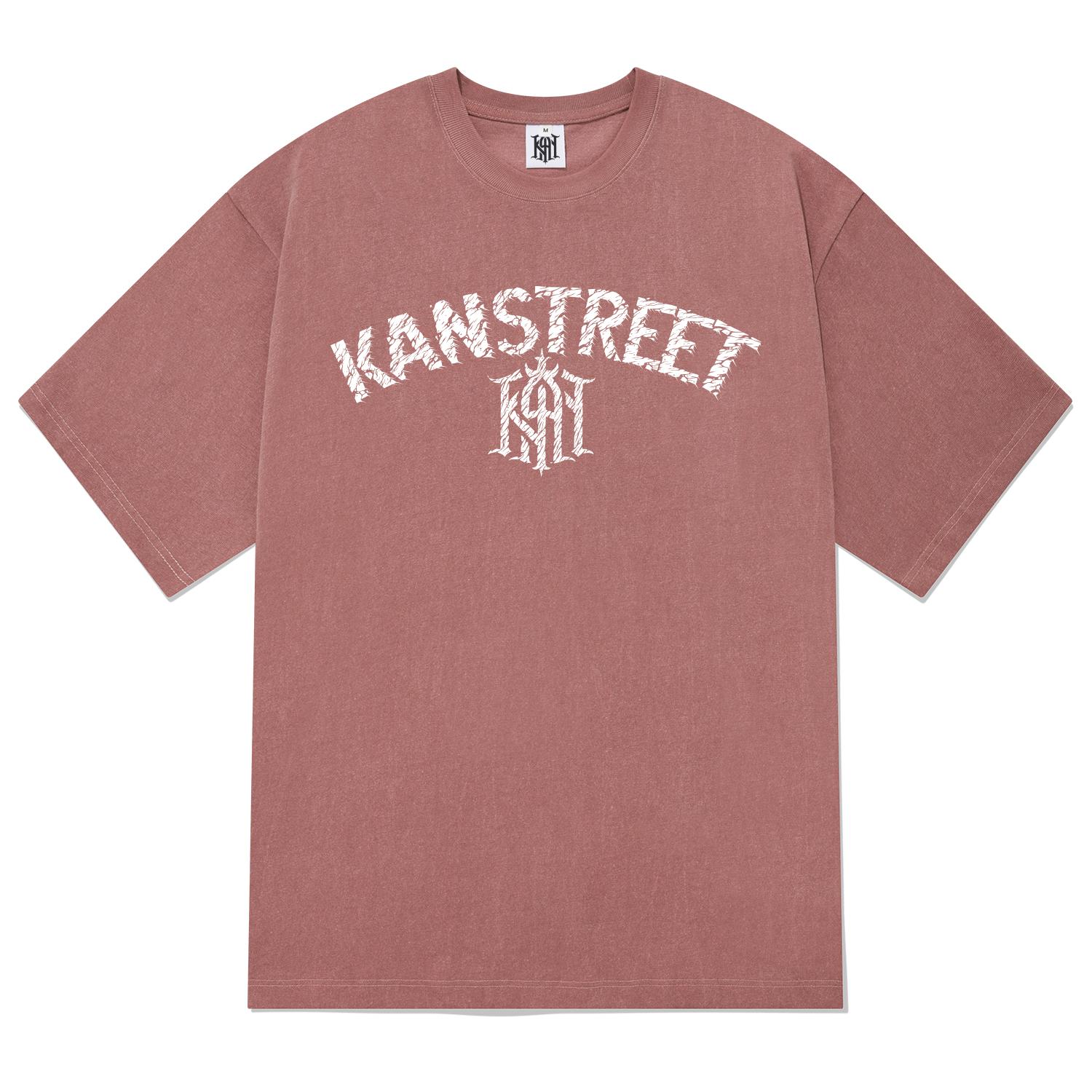 Khan 6312 Ktpp0174 Lettering Old Khan Pigment Short Sleeve T-Shirt - Pink Pink/L