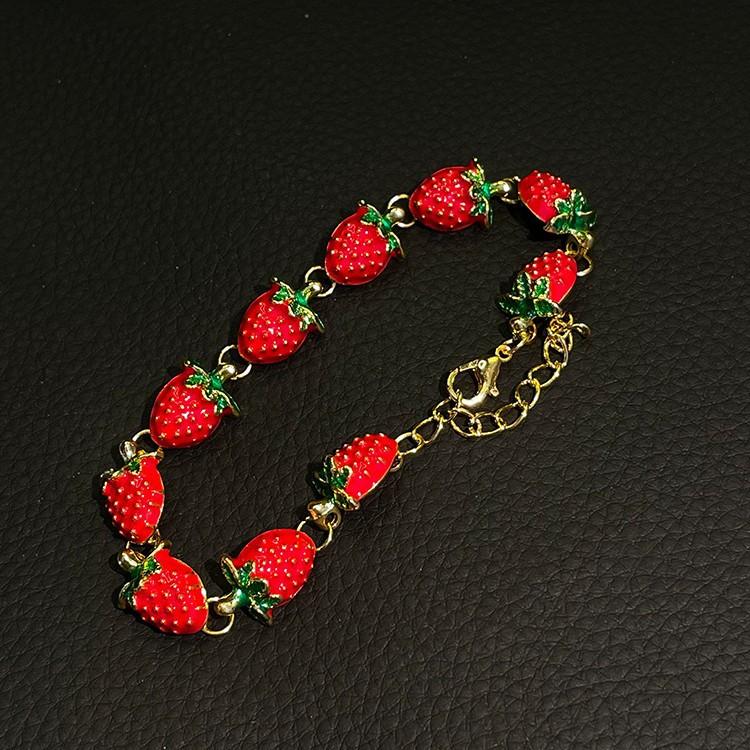 Korean Style Red Strawberry Splicing Bracelet, Girly Cute Sweet Fresh Premium Spring Summer Jewelry Accessories
