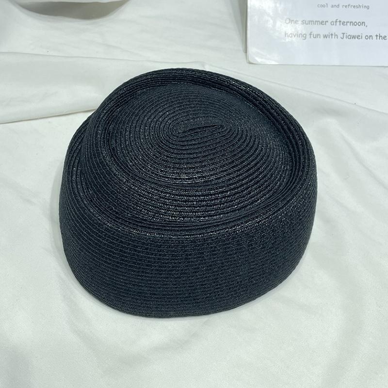 

Women Straw Cap Summer French Beret Hat Woven Sun Hat Church Derby Party Fedoras Hostesses Pillbox Hat Millinery Fascinator Base чорний