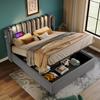 Upholstered Bed Reading Light with Charging Function Headboard Storage Bed Frame Velvet Youth Bed 160x200 with Slatted Frame, Grey (Without Mattress)