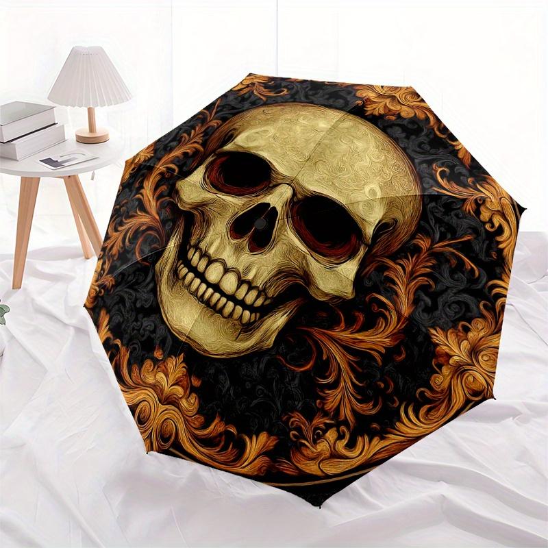 Golden Skull Ornament: Gothic Decor for Your HomeUmbrella, Portable 3-Fold Umbrella for Men & Women,Christmas Gift ES356
