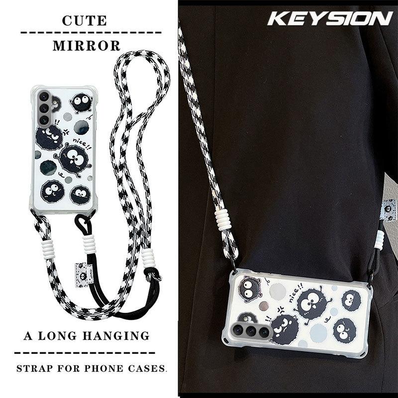 KEYSION Crossbody Strap Phone Case for Samsung A55 5G A35 A25 A15 LTE Cute Cartoon Long Lanyard Mirror Shockproof Cover for Galaxy A05S