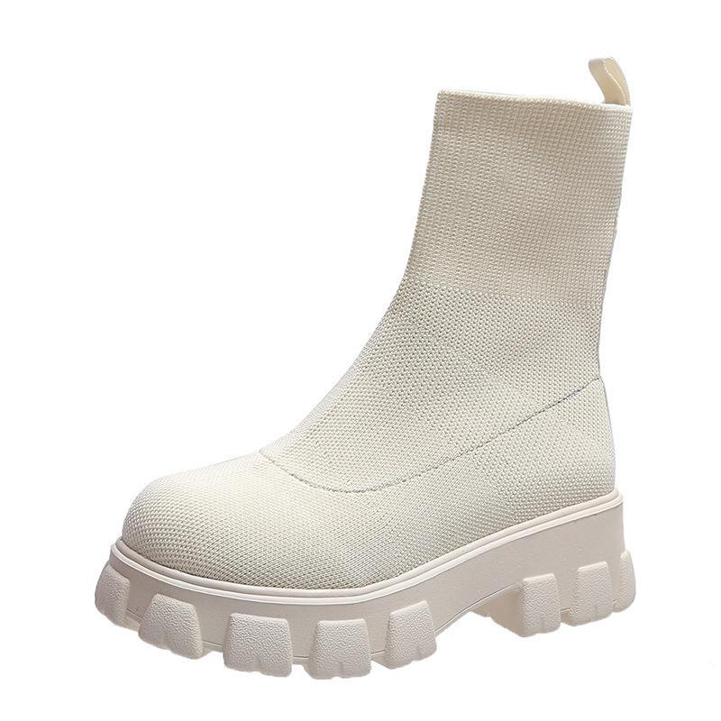 Women's 2024 Autumn/Winter Cross-Border Knit Sports Ankle Boots - Large Size Slip-On Sock Shoes